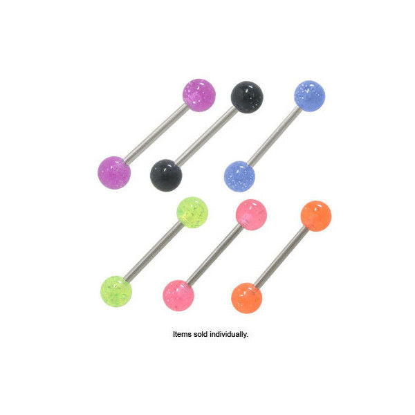 Glitter Ball Tongue Ring Surgical Steel Shaft