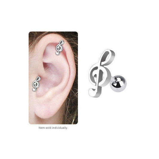 Tragus Cartilage Piercing Barbell Music Note 316L Surgical Steel