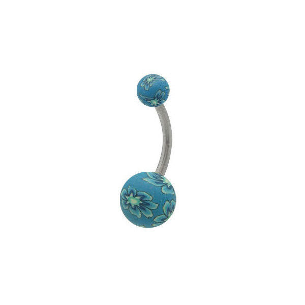 Fimo Beads Blue Flower Design Belly Ring