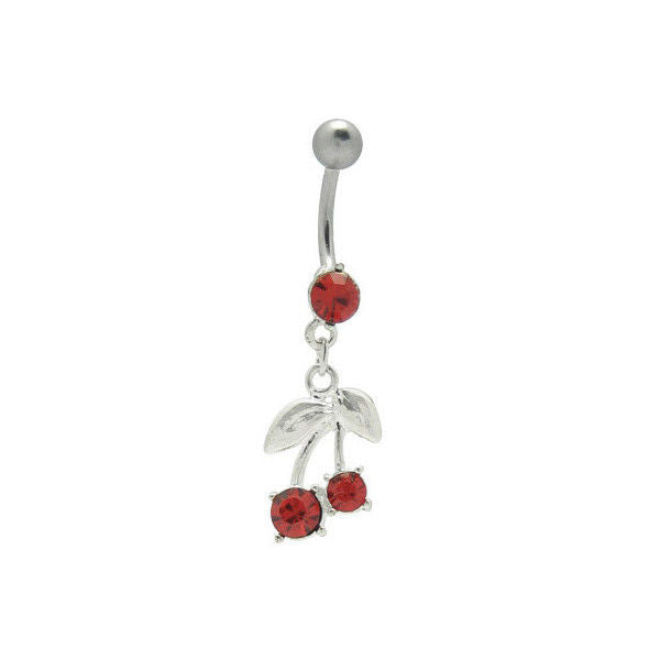 Dangle Cherry Belly Ring with Cz Gems Navel Body Jewelry Online Surgical Steel