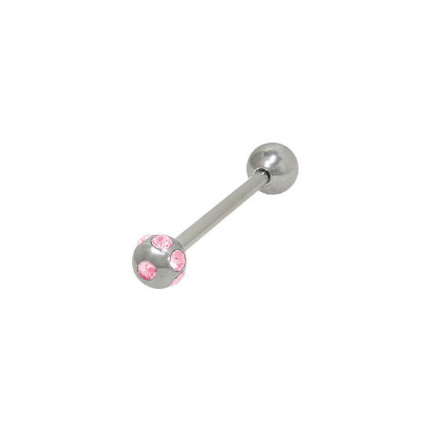 Surgical Steel Tongue Ring with Jeweled CZ Ball Body Jewelry Piercing Bar 14G