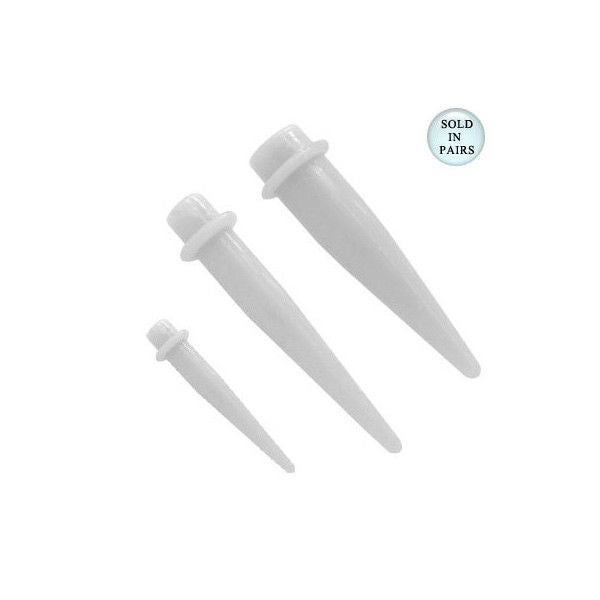 Pair of White Flexible Silicone Spike Ear Stretcher / Taper - 8 Gauge to 00G