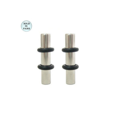 Surgical Steel Ear Plugs with Rubber O-Rings - 6 Gauge