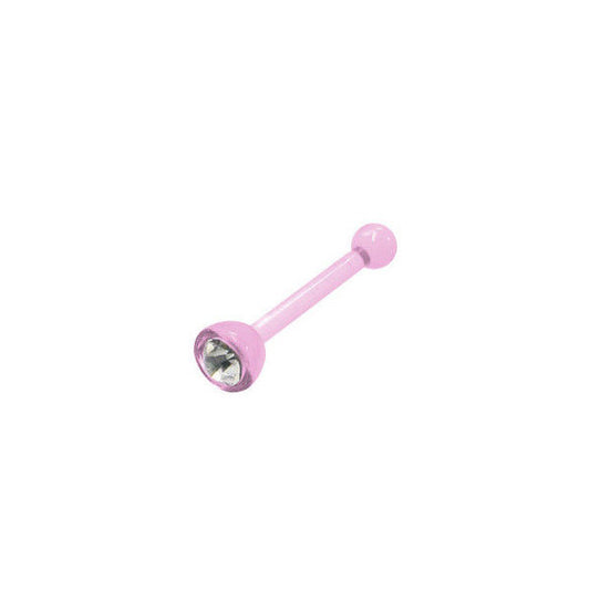 Pink Acrylic Nose Bone with Clear Cz Gem