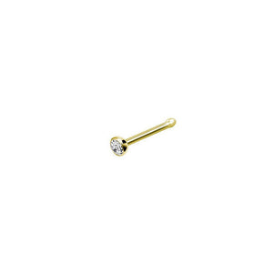 14k Gold Nose Stud with 2mm Press Fit Bezel Set Clear CZ Jewel