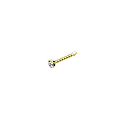 14k Gold Nose Stud with 2mm Press Fit Bezel Set Clear CZ Jewel