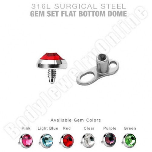 6 Surgical Steel Dermal Anchor Bases with 5mm CZ Gem Tops