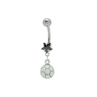 Soccer Ball Belly Ring with Black Star Gem