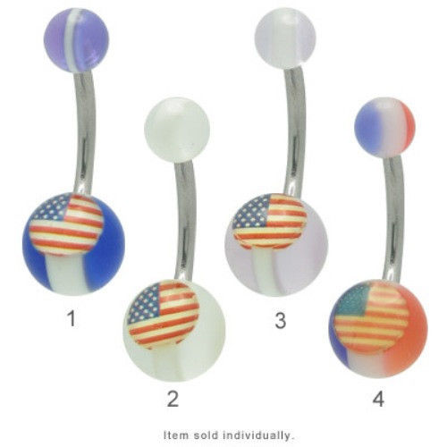 American Flag Navel Barbell Belly Button Ring Body Jewelry 14G BodyJewelryOnline