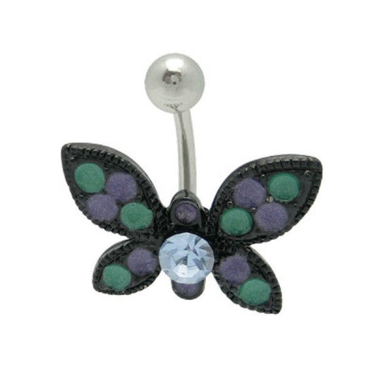 Black Butterfly Belly Button Ring with CZ Gem