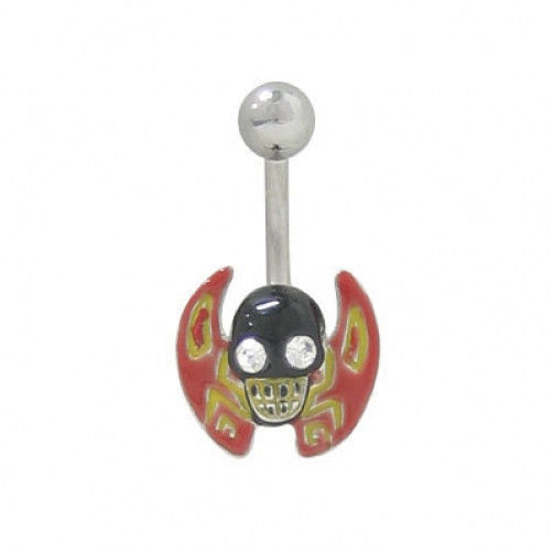 Belly Button Ring Surgical Steel with Skull & Wings Design