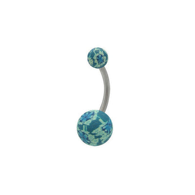 Fimo Beads Blue & Green Flower Design Belly Ring 14G