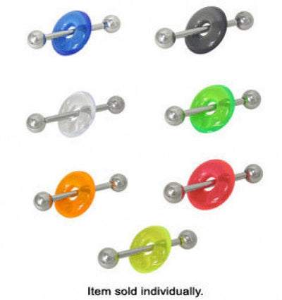Surgical Steel Tongue Ring w/ Acrylic UV Doughnut
