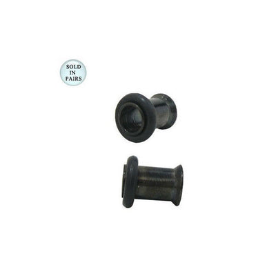 Pair of Tunnel Black Anodized Titanium Ear Plugs Eyelet - 8 Gauge to 0G