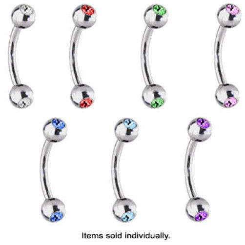 Eyebrow Ring 16G Curved Barbell Surgical Steel CZ Gem Cartilage Piercing Tragus