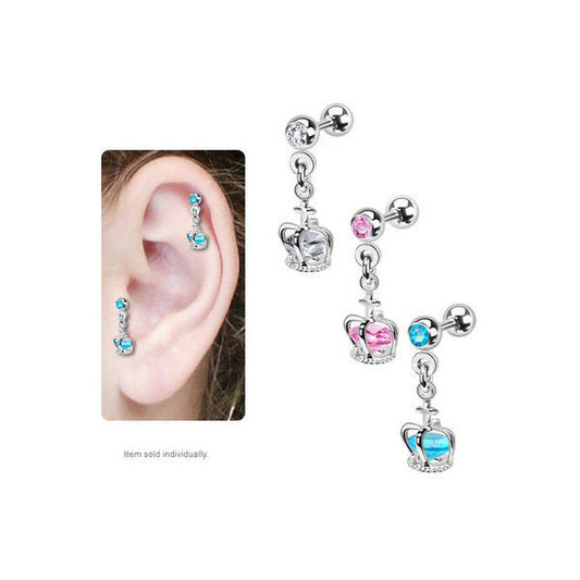 Tragus Cartilage Dangling Crown Cage with CZ Gem Earring JD06 BodyJewelryOnline