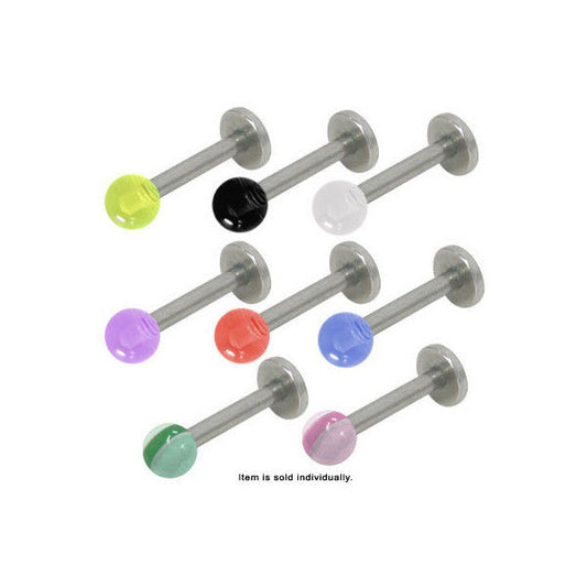 Internally Threaded 14G Labret Monroe with Colored UV Acrylic Ball - 8 Colors