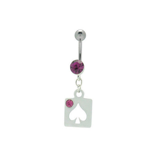 Purple Gem Spades Playing Card Dangle Belly Ring