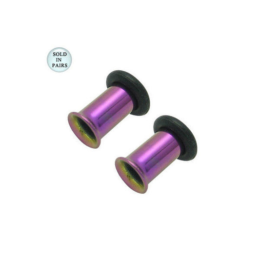 Purple Anodized Titanium Single Flare Tunnel Eyelet Plug with O-Ring - 4 Gauge