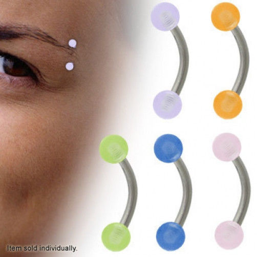 Curved Barbell 16G Eyebrow Ring with Acrylic Ball Beads - 5 Colors Available