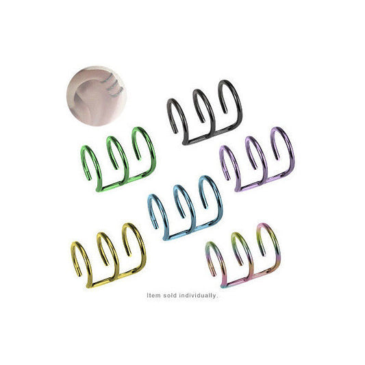 Ear Cuff Clip on Faux No Piercing Wrap Earring Cartilage Anodized 3 Hoop Design