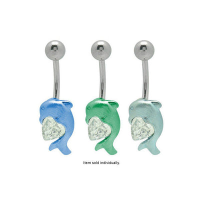 Belly Button Ring Titanium Dolphin with Heart
