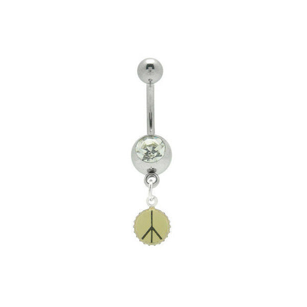 Peace Symbol Jeweled Navel Barbell Belly Ring
