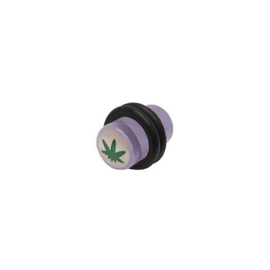 Purple Acrylic Ear Plugs with Marijuana Pot Leaf Logo - 2 Gauge