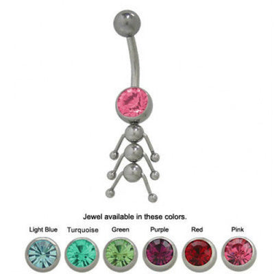 Caterpillar Belly Button Ring with Cz Jewel