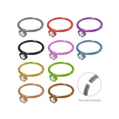 Nose Hoop Rings Titanium Flower with Cz Gem