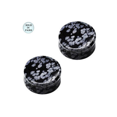 Large Gauge Black with White Spots Semi Precious Stone Saddle Ear Plug