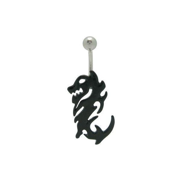Black Chinese Dragon Belly Ring Navel Curved Barbell Jewelry 14G