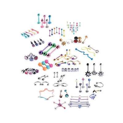Body Piercing Assorted Pack 50 PCS Tongue Eyebrow Belly Ring Tragus Nose Lip - Randomly Picked