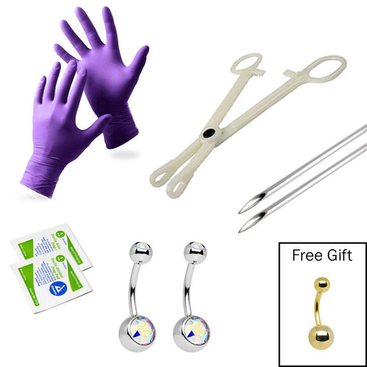 LionGothic Navel Piercing Kit Surgical Steel with Anodized Gold Forceps and Free