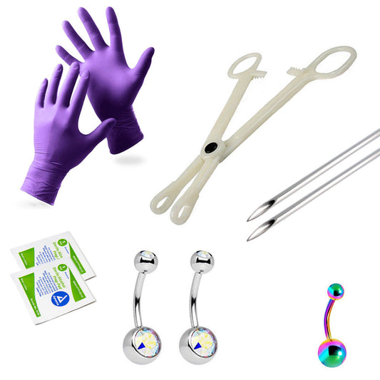 LionGothic Navel Piercing Kit Surgical Steel with Anodized Multicolor Forceps
