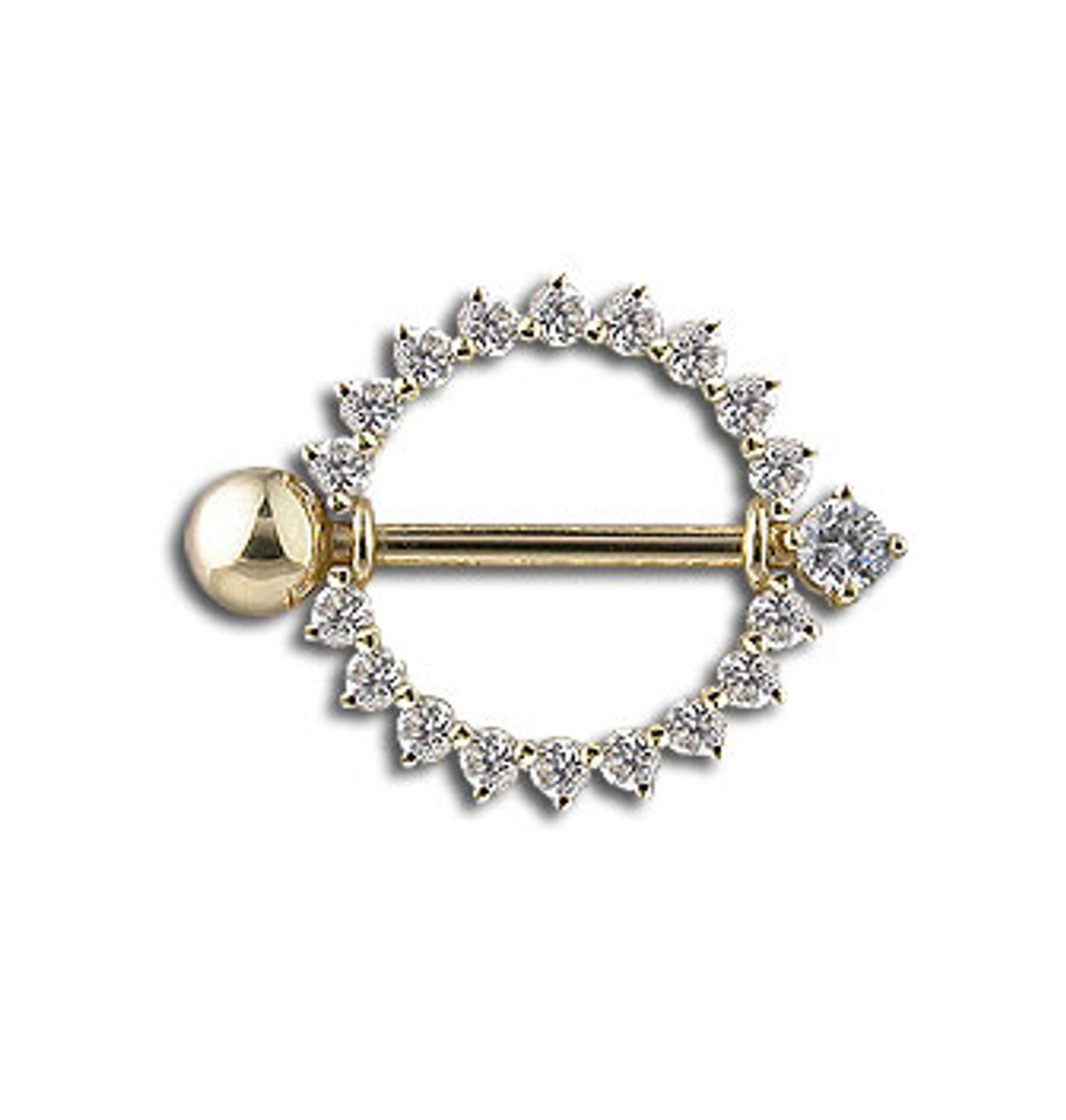 Real Solid 14K Gold Barbell Nipple Shield 14G with CZ  Nipple Ring 12mm SOLD AS A PAIR