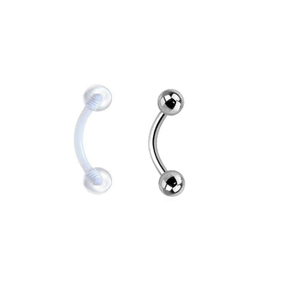 Eyebrow Ring 16G Anodized Curved Barbell & 18G Clear Retainer 8mm 2pcs Rose Gold or Silver
