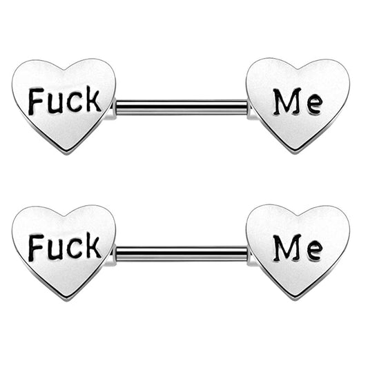 Nipple Rings Piercing for Women Men in Body Piercing Jewelry 14 Gauge Surgical steel Heart with engraving Sold as a pair