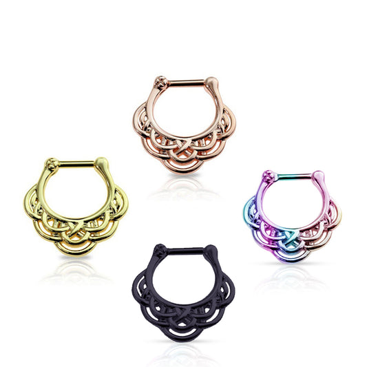 Septum Clicker 16G Tribal Pattern Design Surgical Steel Anodized - Sold Each