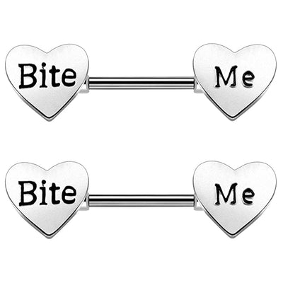 Nipple Rings Piercing for Women Men in Body Piercing Jewelry 14 Gauge Surgical steel Heart with engraving Sold as a pair