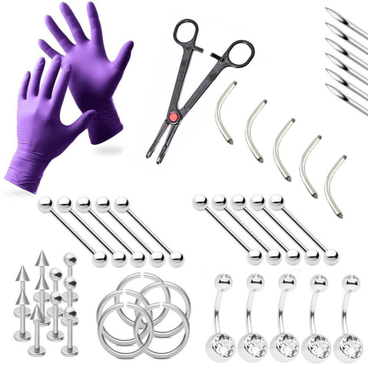 42-Piece Piercing Kit for Lip Replacement Shaft Eyebrow Tongue Ear Tools 14G