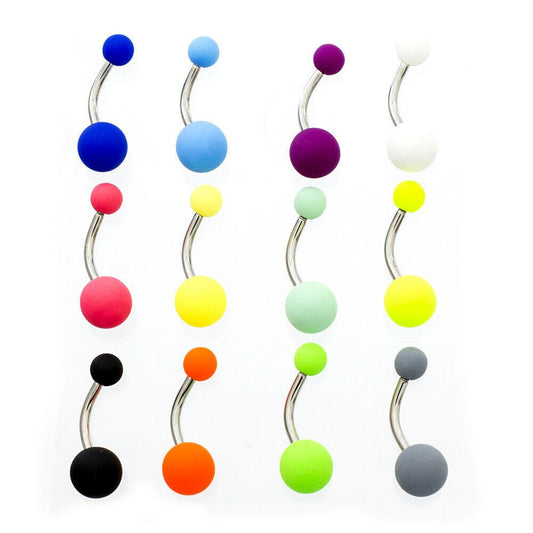 Navel Ring Pack of 12 with Matte Colorful Acrylic Balls 14g