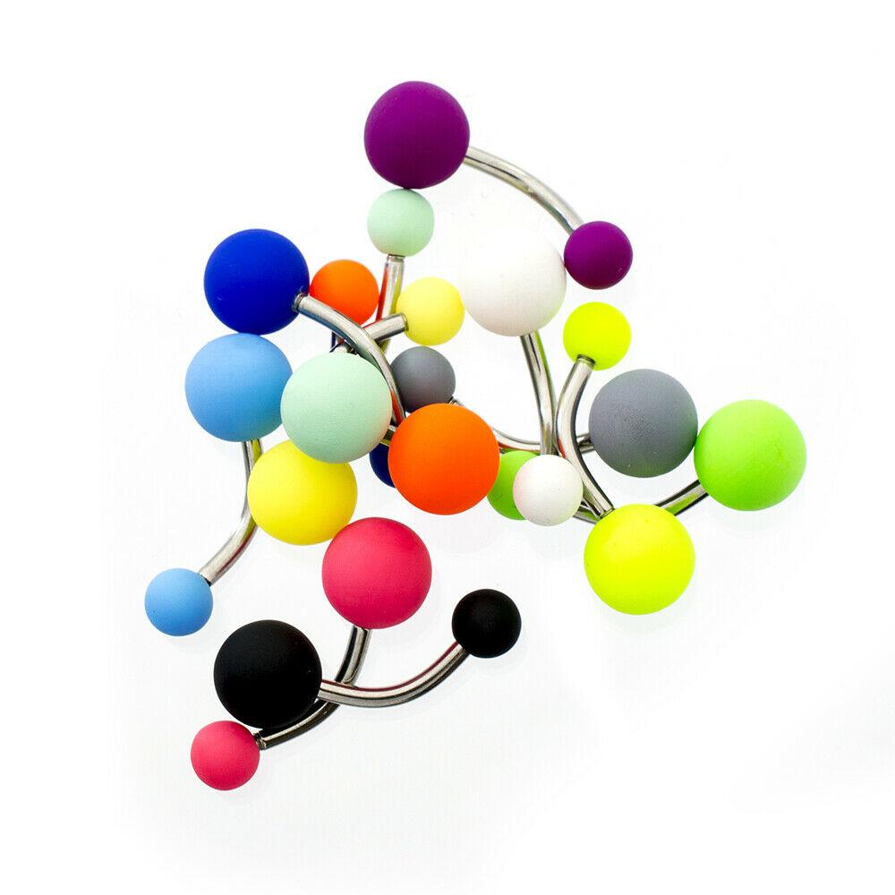 Navel Ring Pack of 12 with Matte Colorful Acrylic Balls 14g