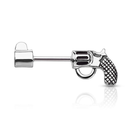 Nipple Barbells with a Pistol Design Surgical Steel 14 Gauge - Sold as a Pair