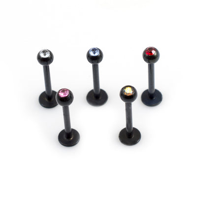 Labret Monroe Black Ion Plated Titanium Red CZ Jeweled Lip Jewelry 16G 8mm
