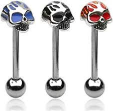 Skull Head Straight Barbell Tongue Ring- Sold Each