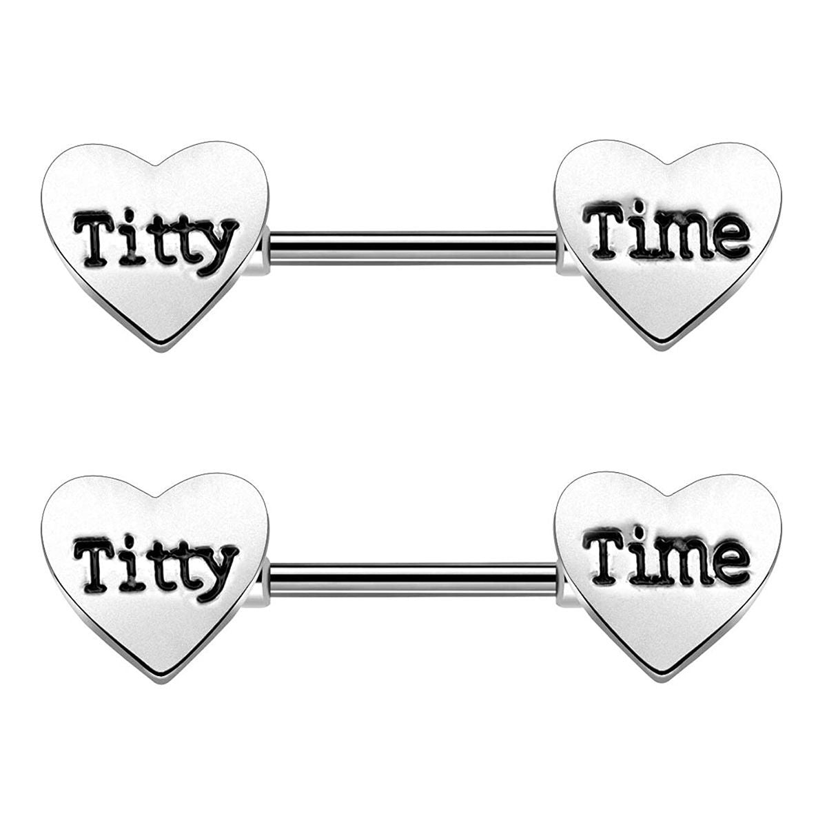 Nipple Rings Piercing for Women Men in Body Piercing Jewelry 14 Gauge Surgical steel Heart with engraving Sold as a pair